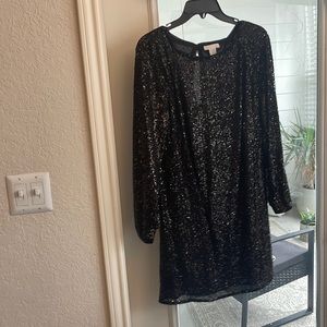 Never worn! Sequin Black mini dress with 3 quarter sleeves